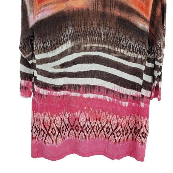 Chico's Tribal Chic Strom Cardigan Size 0 Pink Linen Cotton Open Quarter Sleeve - Picture 10 of 15